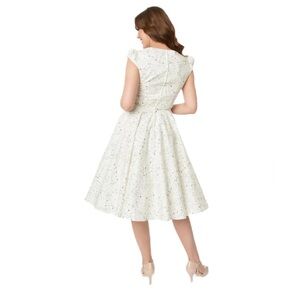 NWT Magnolia Park Ivory Constellation Dress Full Skirt Short Sleeves Size L